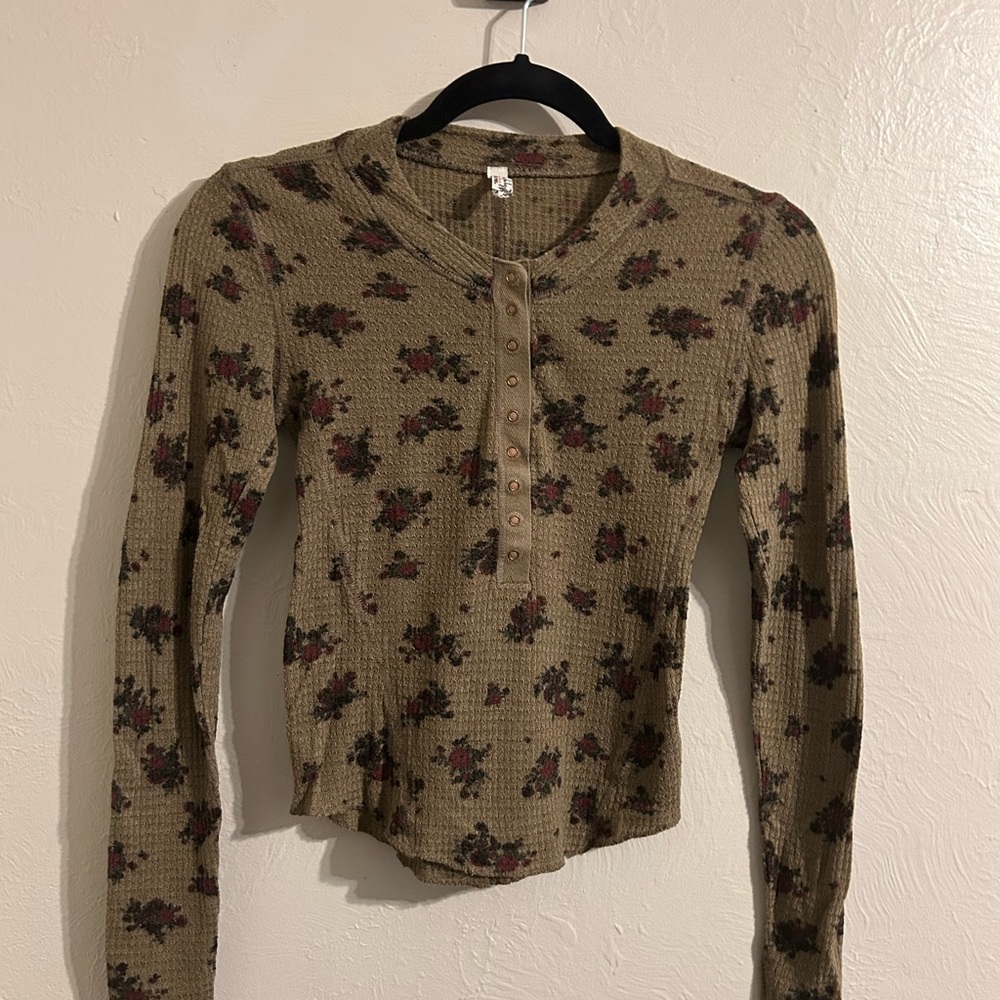 Free people Floral Henley Long Sleeve Top